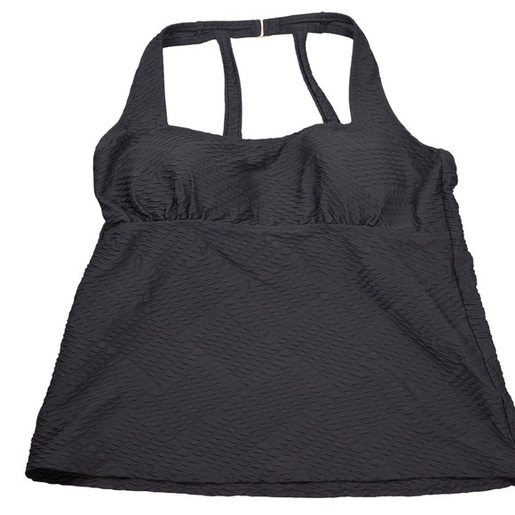 Lands End Tankini Top Women 18 Black Square Neck Textured Pad Bra Swimsuit Beach - Picture 1 of 11